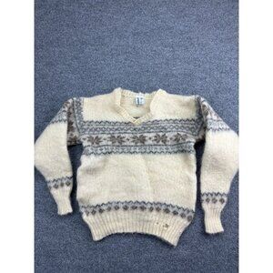 Vintage IceSheep Wool Sweater Women's XS Beige Nordic Fair Isle Pullover